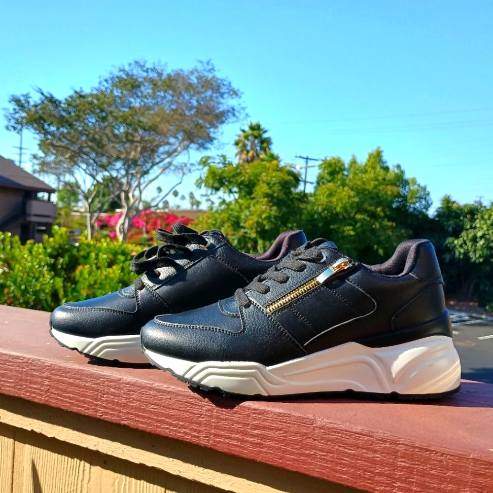 Black With Gold Zipper Fashion Sneakers - Picture 9 of 9